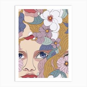 Abstract Face With Flowers 2 Art Print