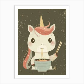 Unicorn Eating Ramen Pink Blue Muted Pastels Art Print