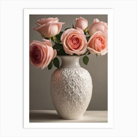 A Vase Of Pink Roses 103 Art Print