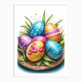 Easter Eggs In A Basket 1 Art Print