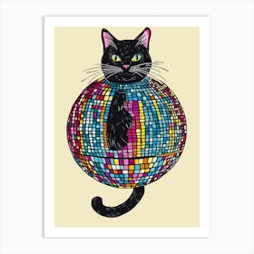 Disco Ball Cat 1 Art Print