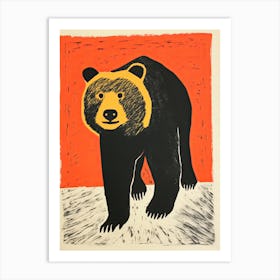 Black Bear, Woodblock Animal  Drawing 2 Art Print