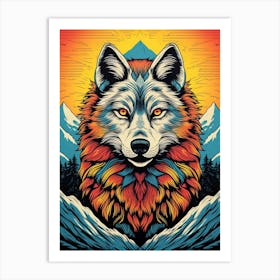 Himalayan Wolf Retro Colourful 4 Art Print