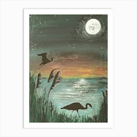 Crane by Moonlight Art Print