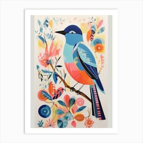 Colourful Scandi Bird Eastern Bluebird 2 Art Print