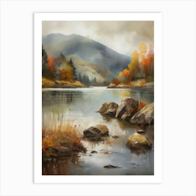 Forest Lake, Autumn Lake, Vintage Oil Painting, Farmhouse Wall Decorations, Antique Landscape, Vintage Landscape Oil Painting.4 2 Art Print