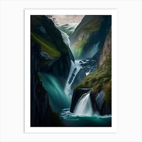 Nærøyfjord Waterfalls, Norway Nat Viga Style (2) Art Print