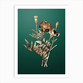 Gold Botanical Mexican Marigold on Dark Spring Green Art Print