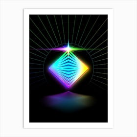 Neon Geometric Glyph in Candy Blue and Pink with Rainbow Sparkle on Black n.0408 Art Print