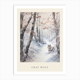 Winter Watercolour Gray Wolf 3 Poster Art Print