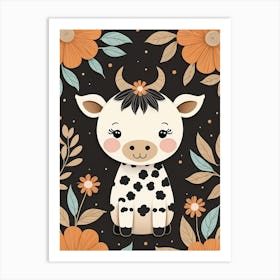 Floral Cute Baby Cow Nursery (22) Art Print