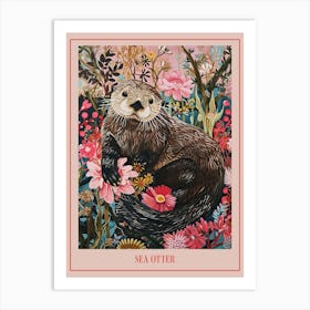 Floral Animal Painting Sea Otter 1 Poster Art Print