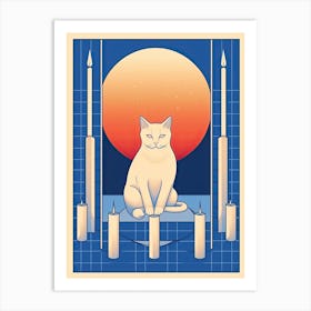White Cat Tarot Card Illustration 3 Art Print