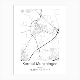 Korntal Munchingen,Germany Minimalist Map Art Print