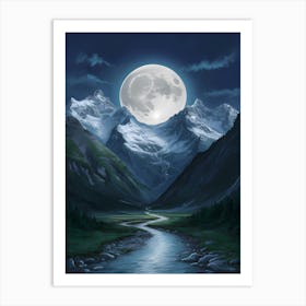 Full Moon In The Mountains 3 Art Print