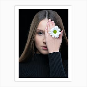 Portrait Of A Young Woman With A Flower 1 Art Print