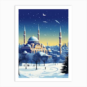Winter Travel Night Illustration Istanbul Turkey 3 Art Print