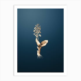Gold Botanical Brown Widelip Orchid on Dusk Blue n.4146 Art Print