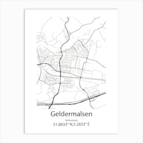 Geldermalsen,Netherlands Minimalist Map Art Print