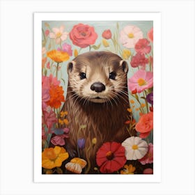 Otter In Flowers Art Print