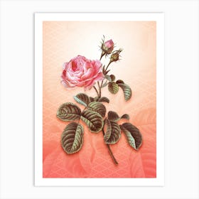 Provence Rose Vintage Botanical in Peach Fuzz Hishi Diamond Pattern n.0222 Art Print