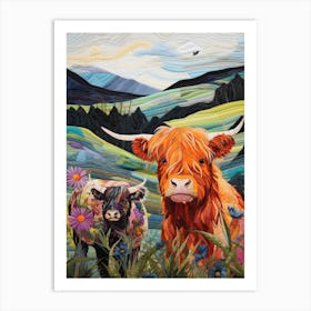 Patchwork Highland Cattle 2 Art Print