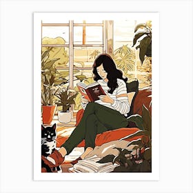 Girl Reading A Book aesthetic Art Print