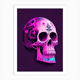 Skull With Cosmic Themes Pink 3 Mexican Art Print