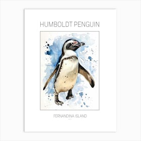 Humboldt Penguin Fernandina Island Watercolour Painting 2 Poster Art Print
