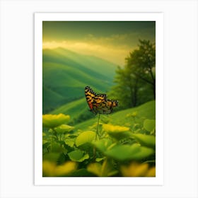 Butterfly On A Green Hill Art Print