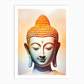 Buddha Face Peaceful Meditating Orange And White 1 Art Print