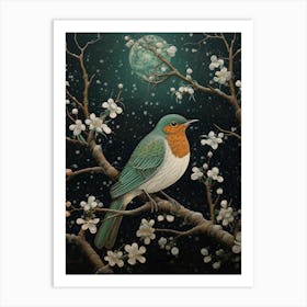 Ohara Koson Inspired Bird Painting European Robin 2 Art Print