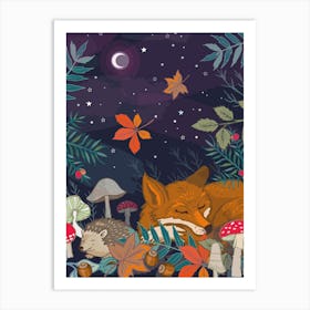 Hibernating Fox And Hedgeghog Art Print