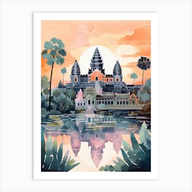 Angkor Wat   Siem Reap, Cambodia   Cute Botanical Illustration Travel 2 Art Print