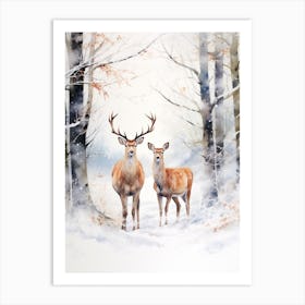 Winter Watercolour Deer 6 Art Print