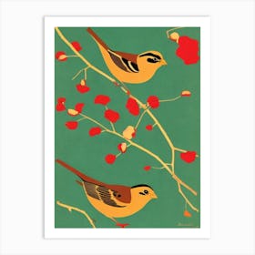 Sparrow Midcentury Illustration Bird Art Print