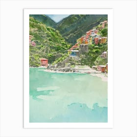 Cinque Terre National Park Italy Water Colour Poster Art Print