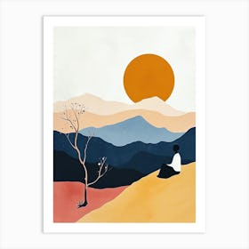 Meditating In The Mountains, Minimalism Art Print