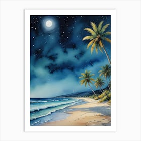 Beach At Night 1 Art Print