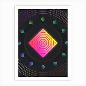 Neon Geometric Glyph in Pink and Yellow Circle Array on Black n.0238 Art Print