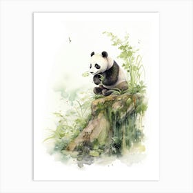 Panda Art Birdwatching Watercolour 2 Art Print