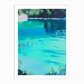 People Swimming In Lake Waterscapes Marble Acrylic Painting 1 Art Print