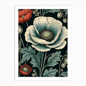 Poppies On Black Background Art Print