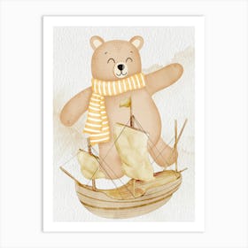 Teddy Bear On A Boat waterclor Art Print
