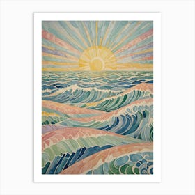 Pastel Whimsical Sunrise Over The Ocean Art Print