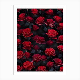 Red Roses On Black Background 1 Art Print