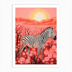 Pink Plants & Flowers Zebra 3 Art Print