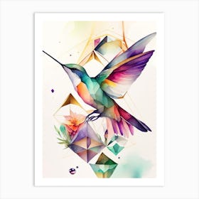 Hummingbird And Geometric Shapes Cute Neon Art Print