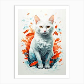 Cat With Fishes Art Print