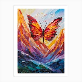 Butterfly With Wings Flapping Like A Paintbrush Splattering Vibrant Paints Across A Canvas Of Mounta Art Print